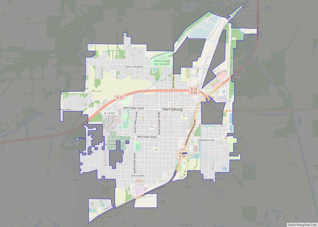 Map of Harrisburg city, Illinois