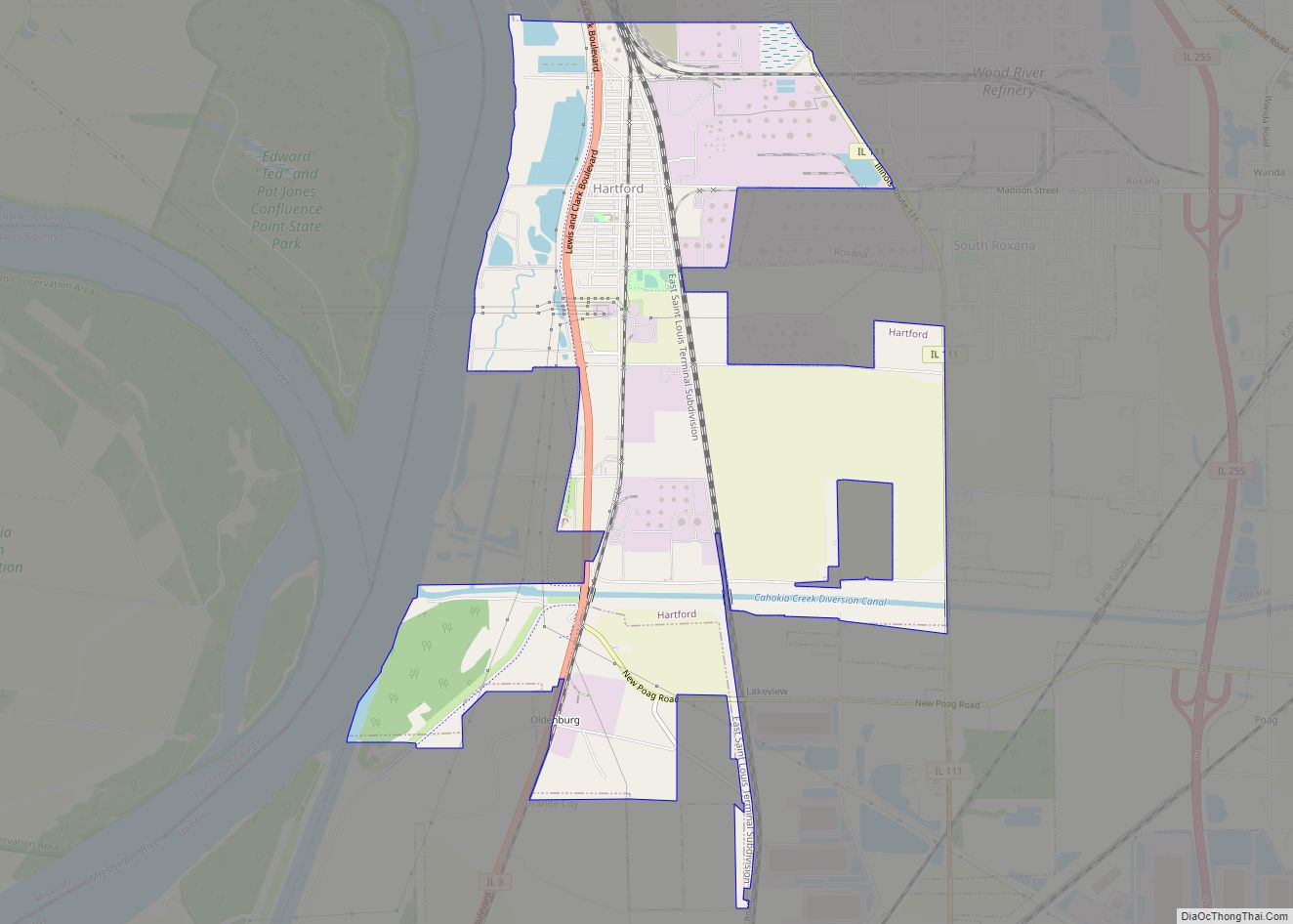 Map of Hartford village, Illinois