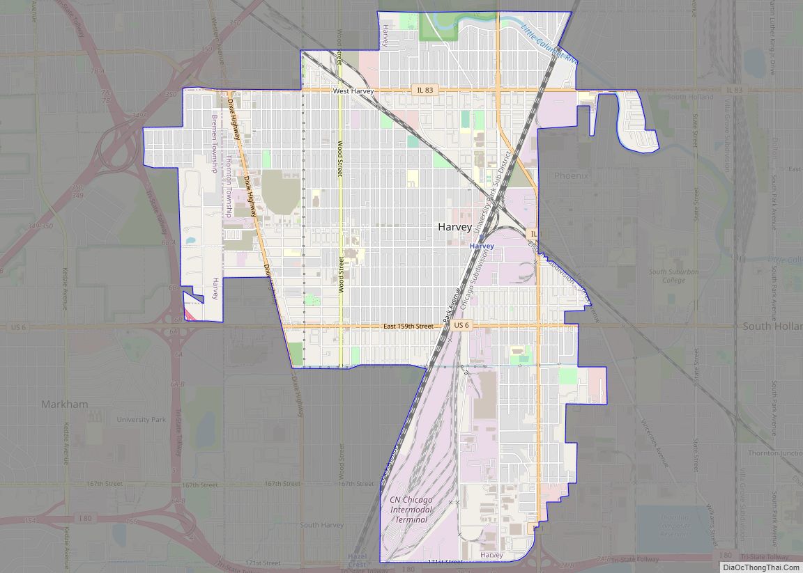 Map of Harvey city, Illinois