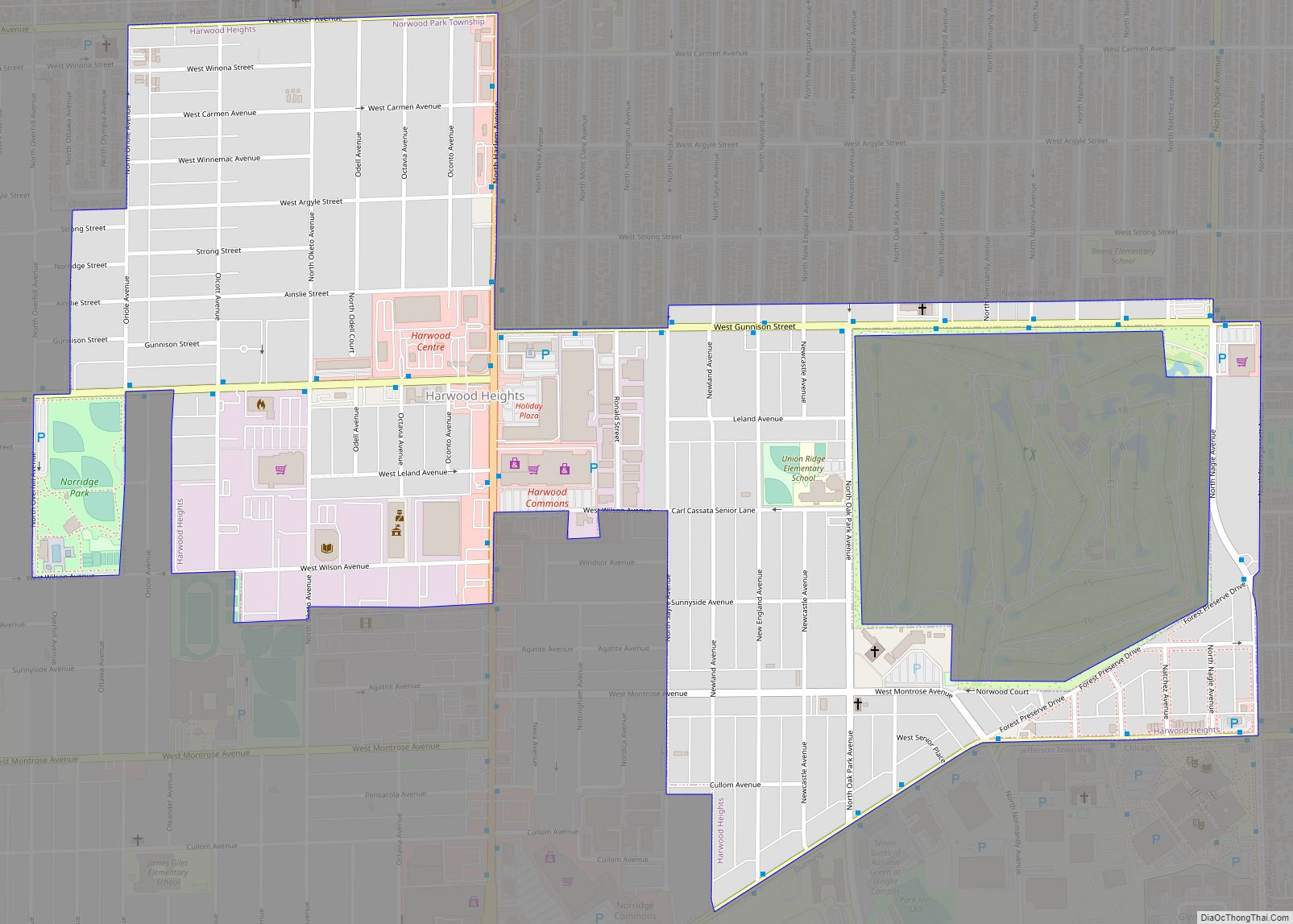 Map of Harwood Heights village