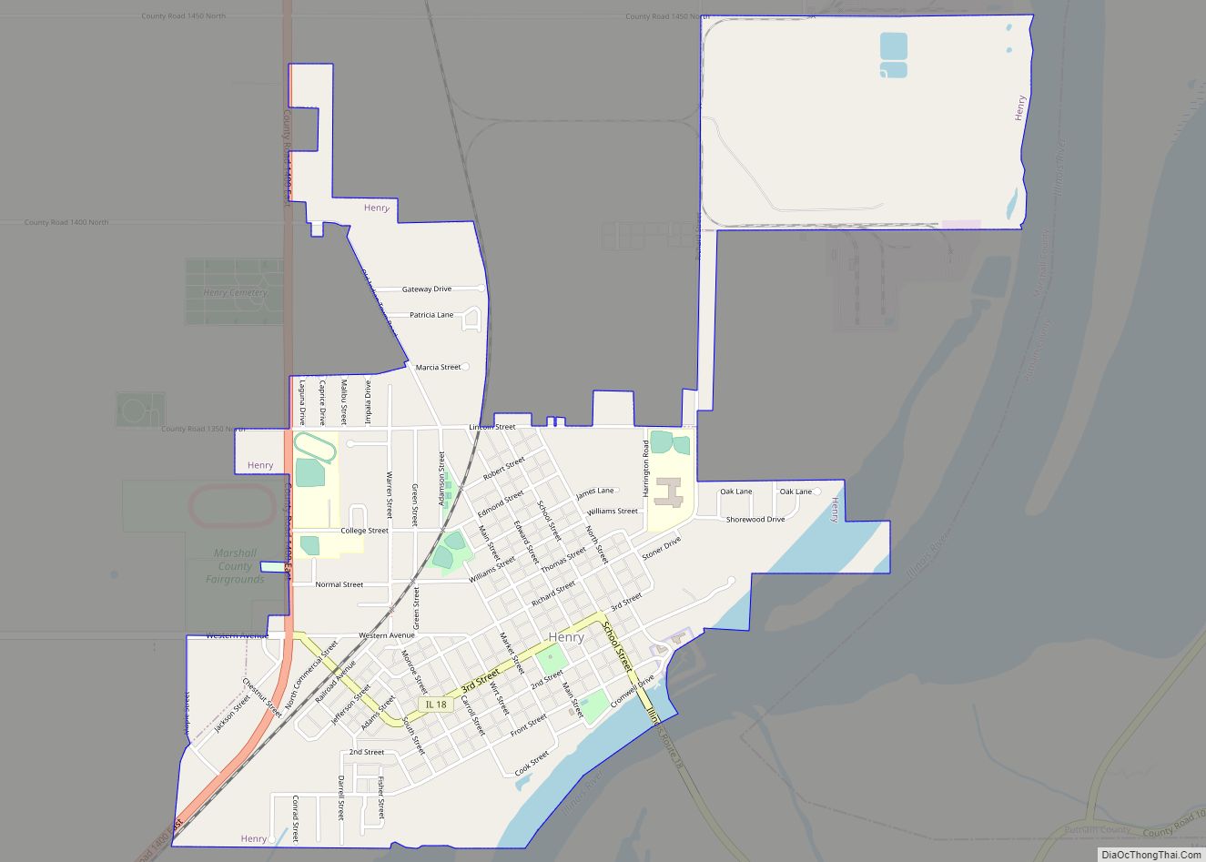 Map of Henry city, Illinois