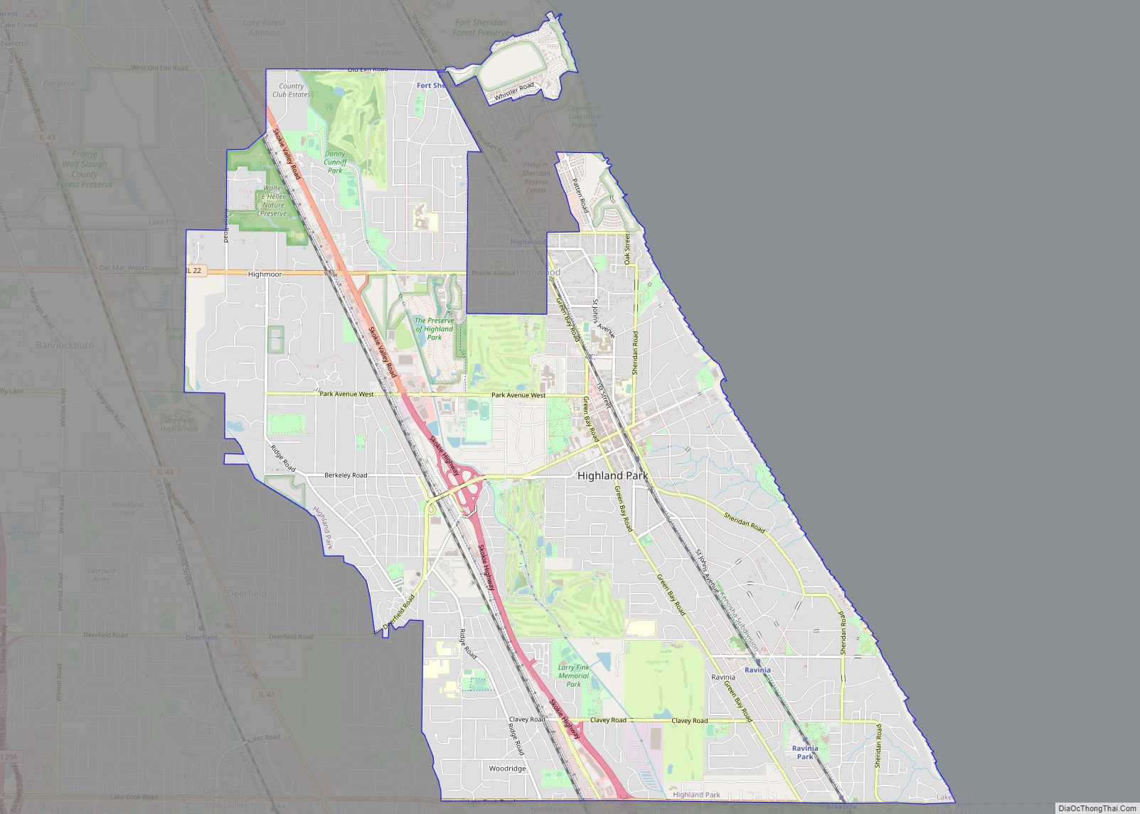 Map of Highland Park city, Illinois