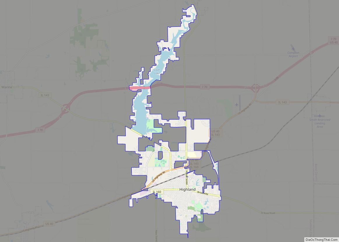 Map of Highland city, Illinois