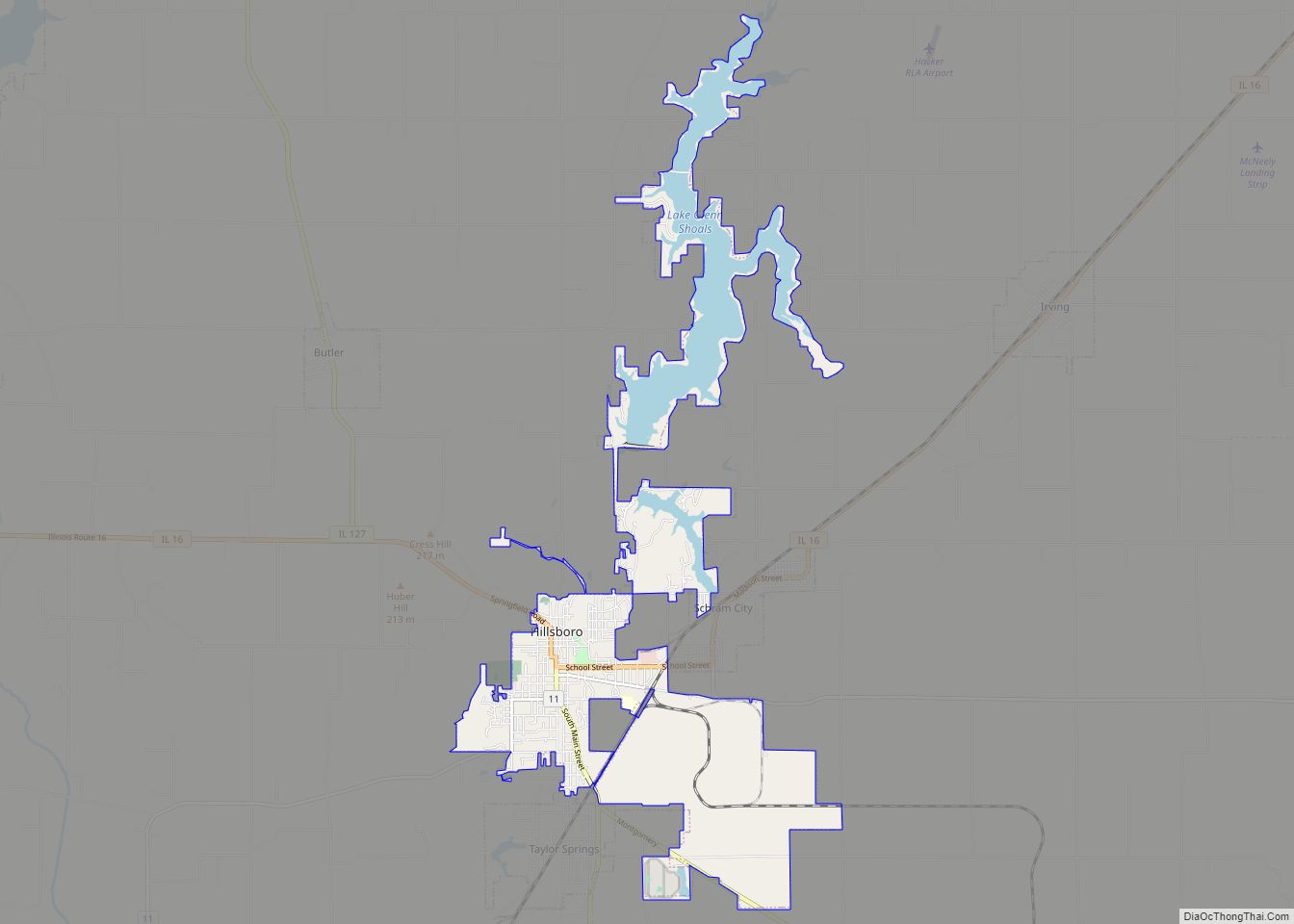 Map of Hillsboro city, Illinois