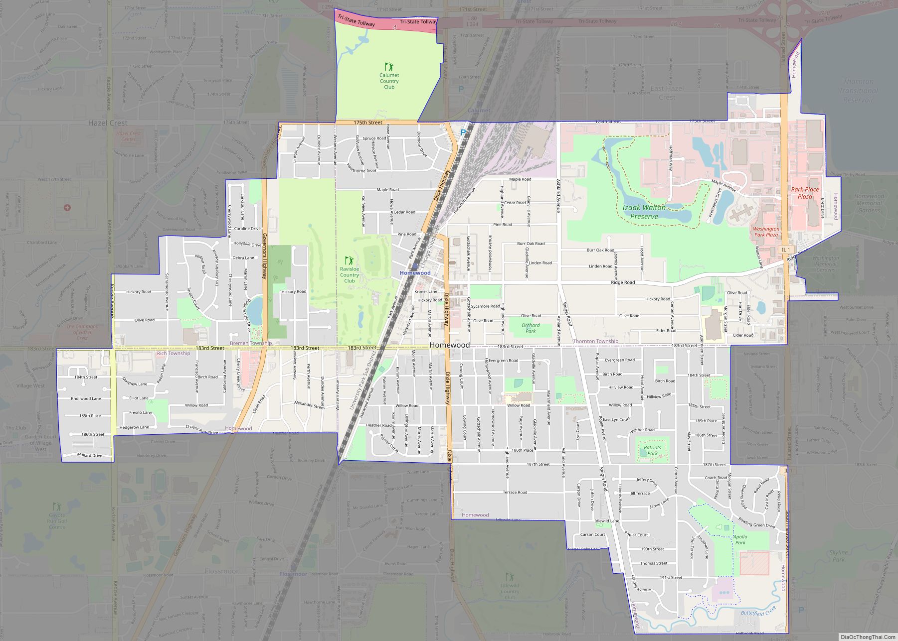 Map of Homewood village, Illinois