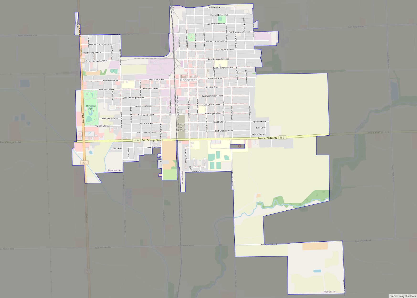 Map of Hoopeston city