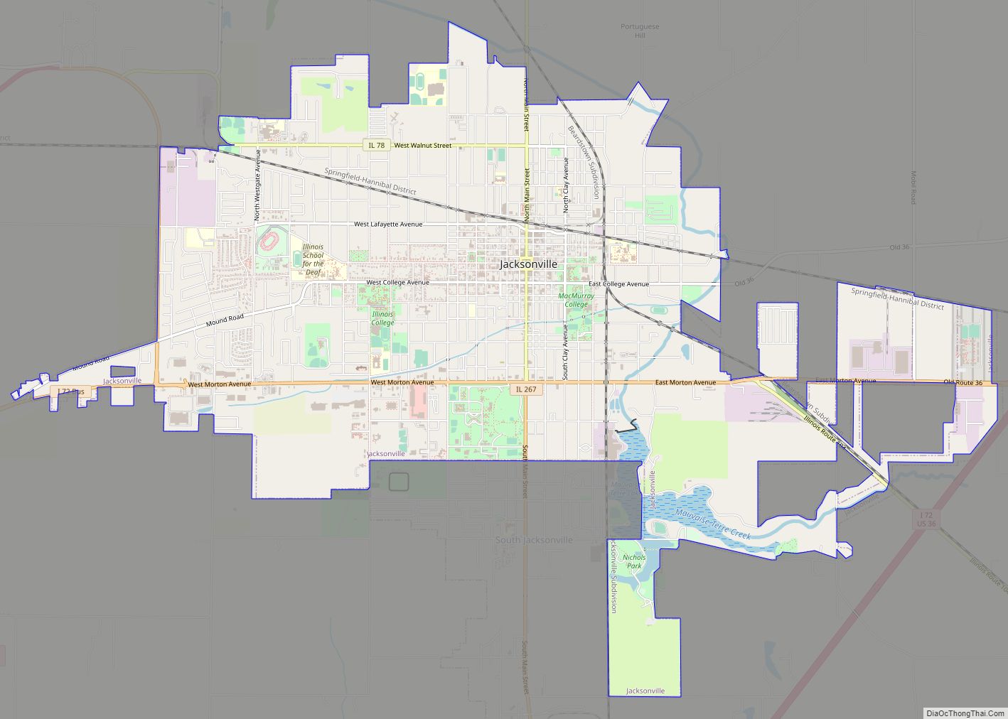 Map of Jacksonville city, Illinois