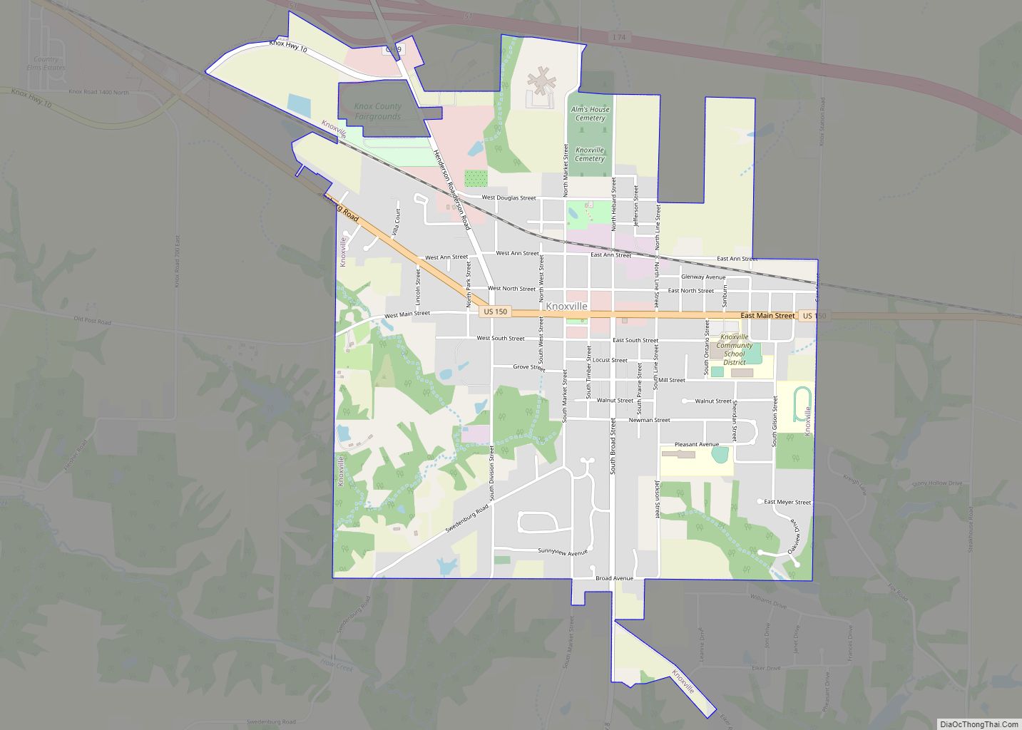 Map of Knoxville city, Illinois