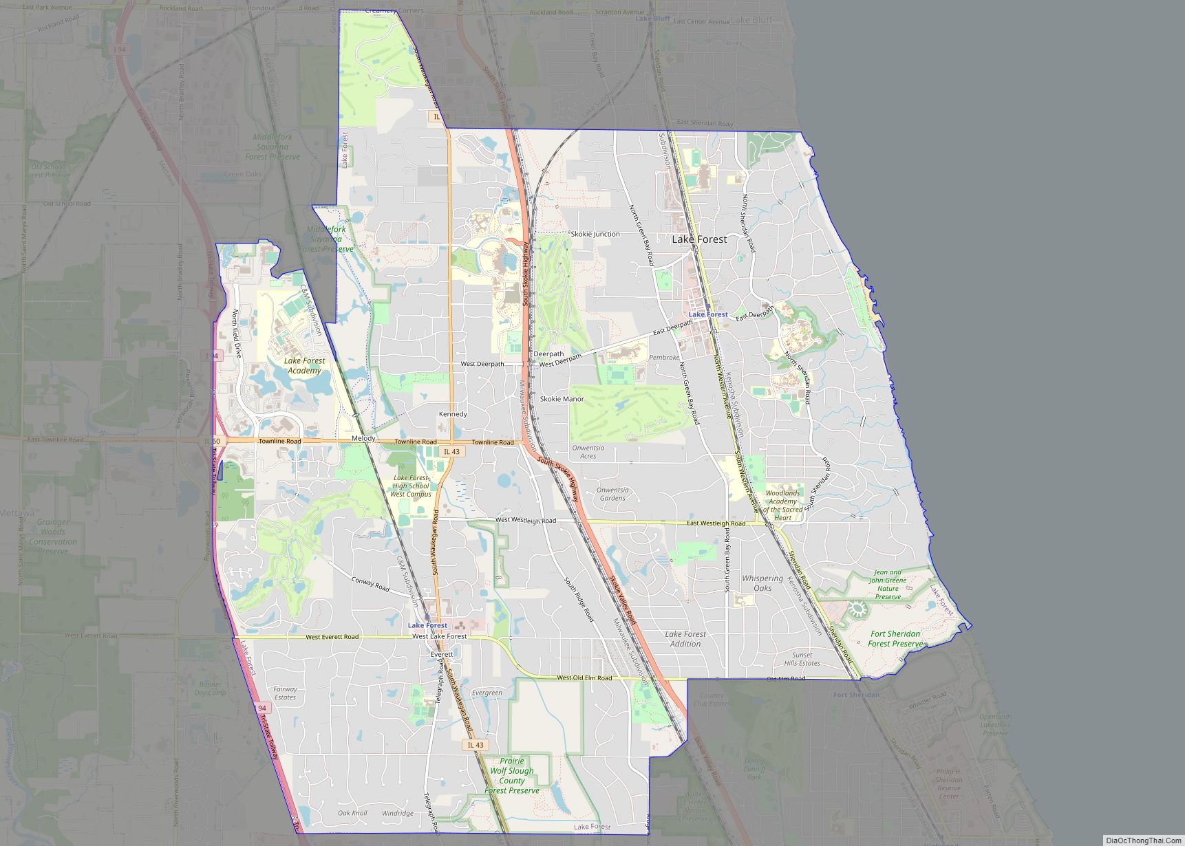 Map of Lake Forest city, Illinois