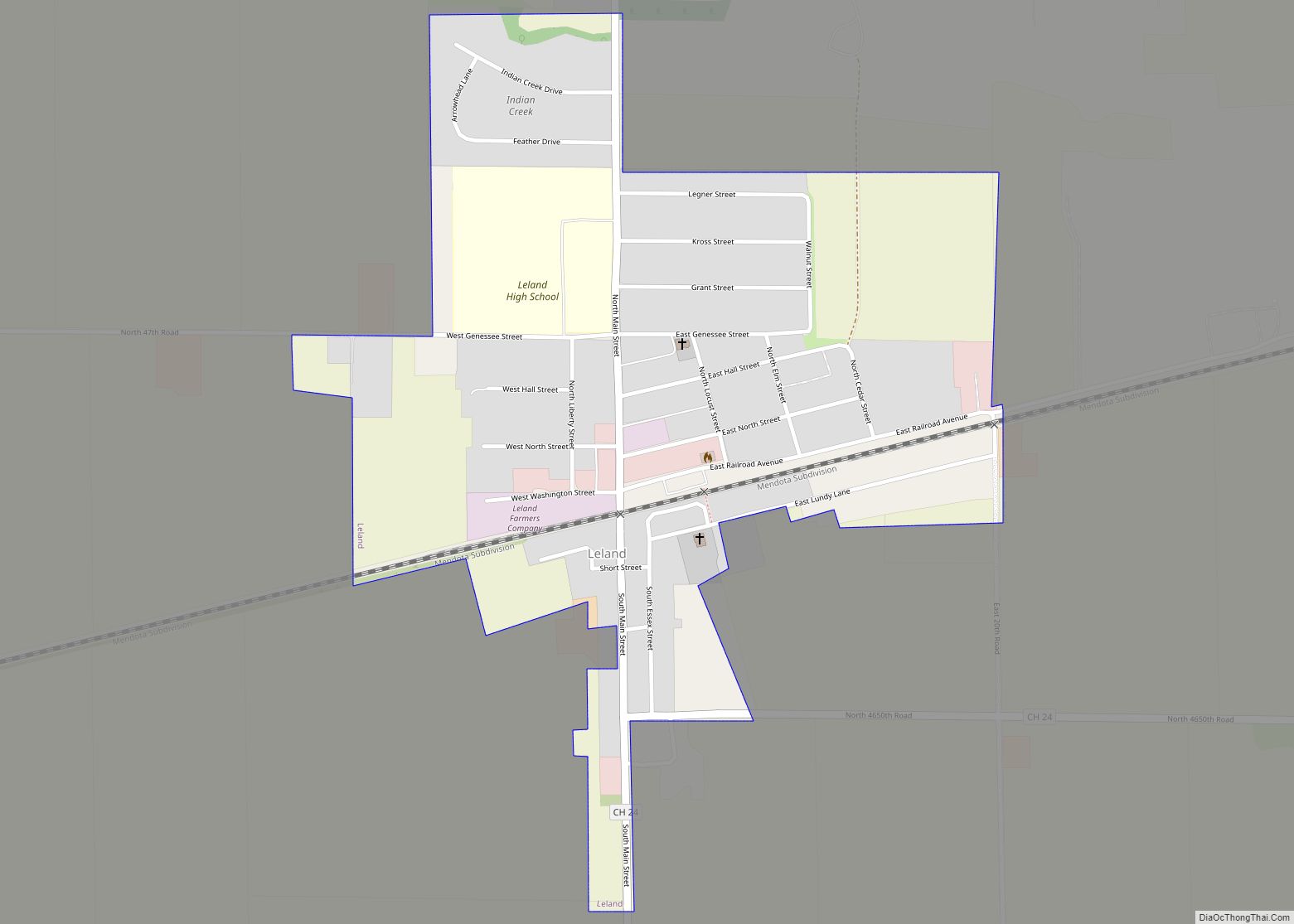 Map of Leland village, Illinois