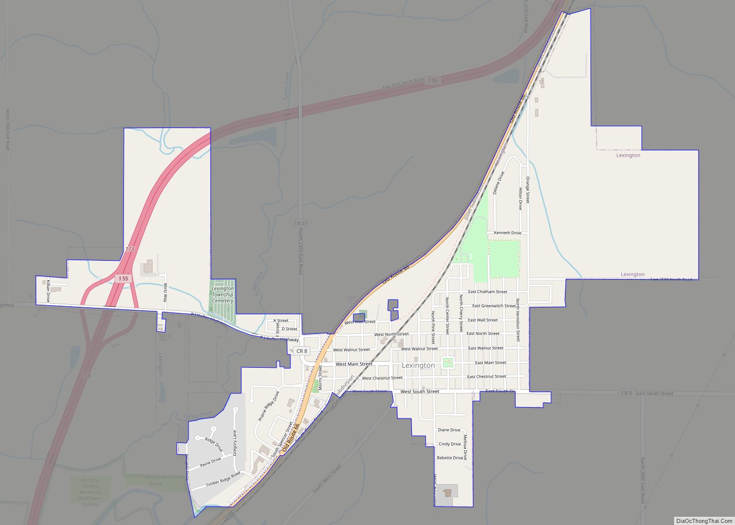 Map of Lexington city, Illinois