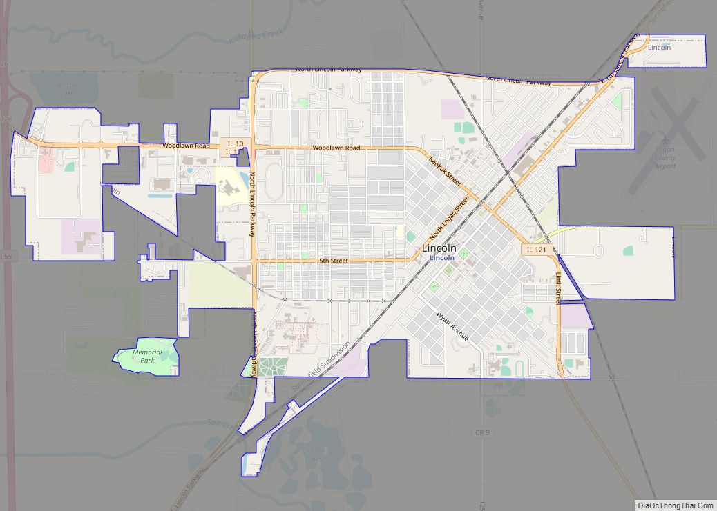 Map of Lincoln city, Illinois