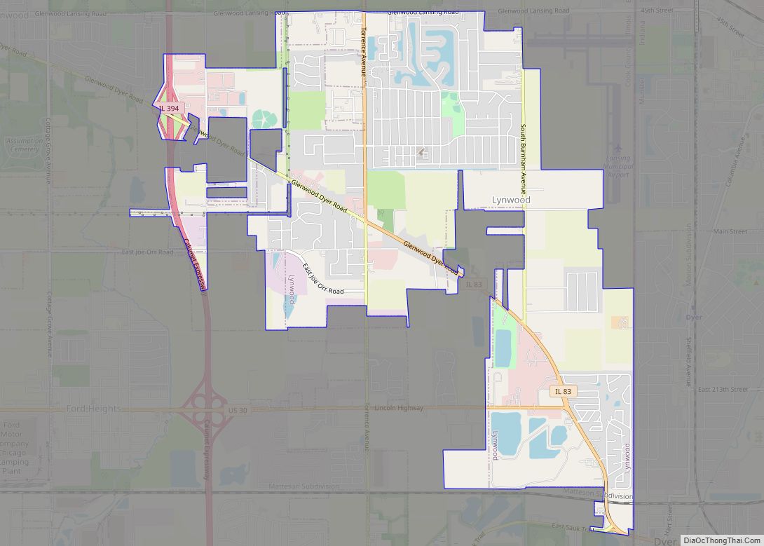 Map of Lynwood village, Illinois