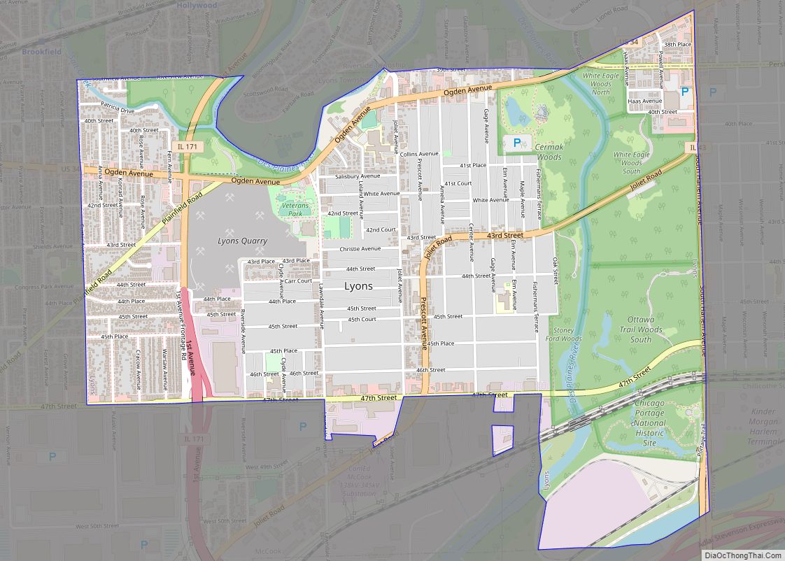 Map of Lyons village, Illinois