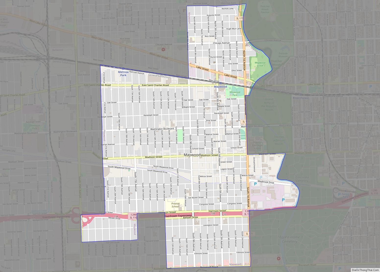 Map of Maywood village, Illinois