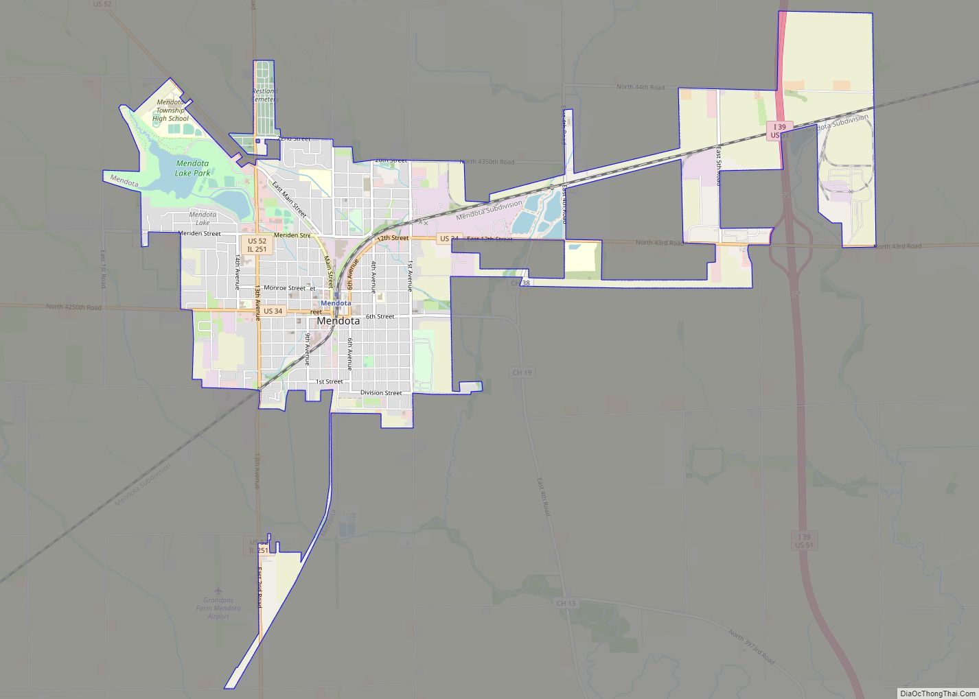 Map of Mendota city, Illinois