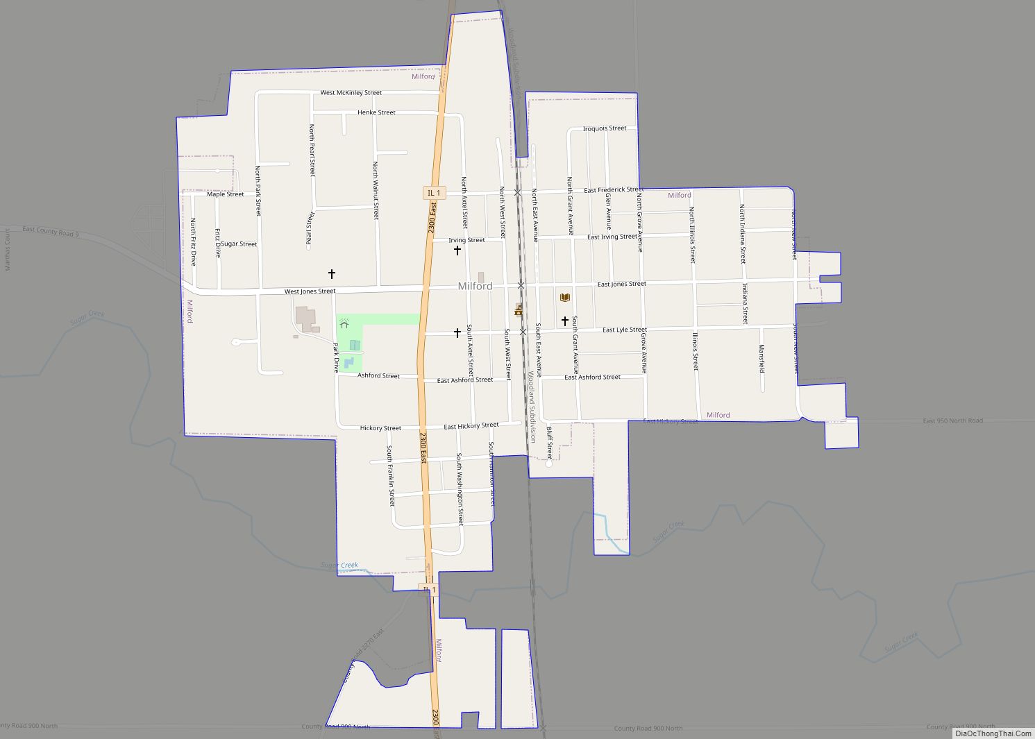 Map of Milford village, Illinois