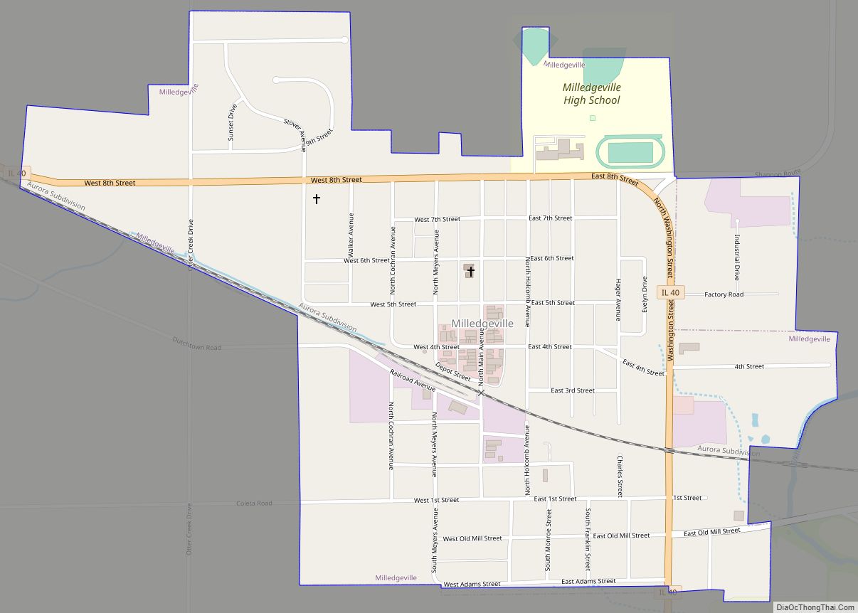 Map of Milledgeville village, Illinois