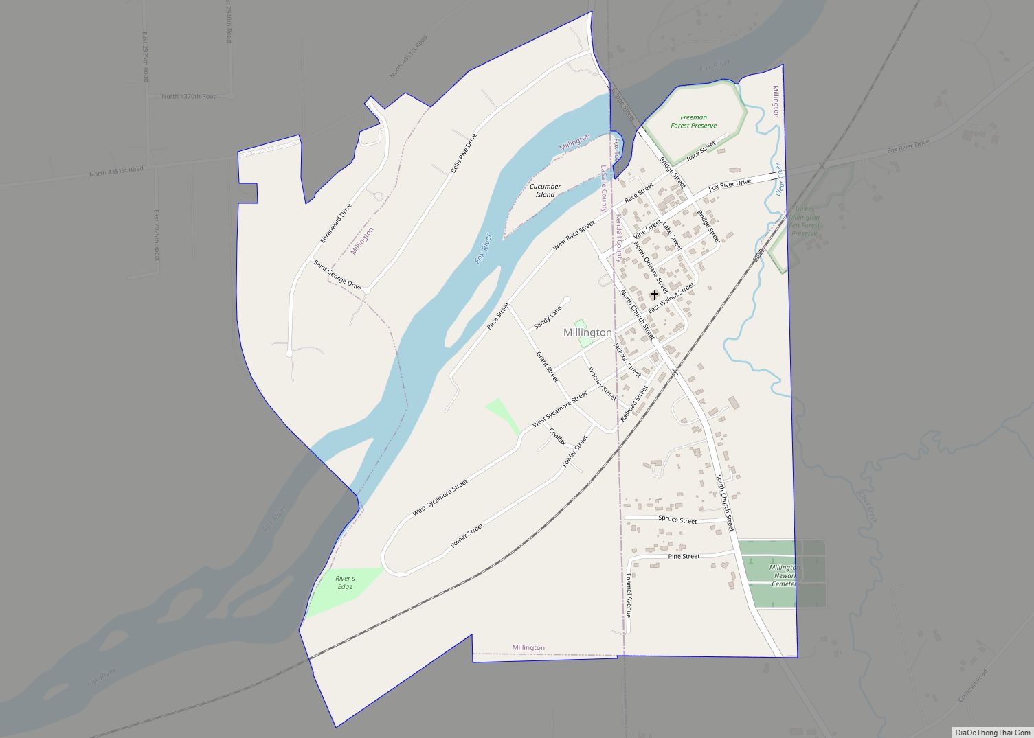 Map of Millington village, Illinois