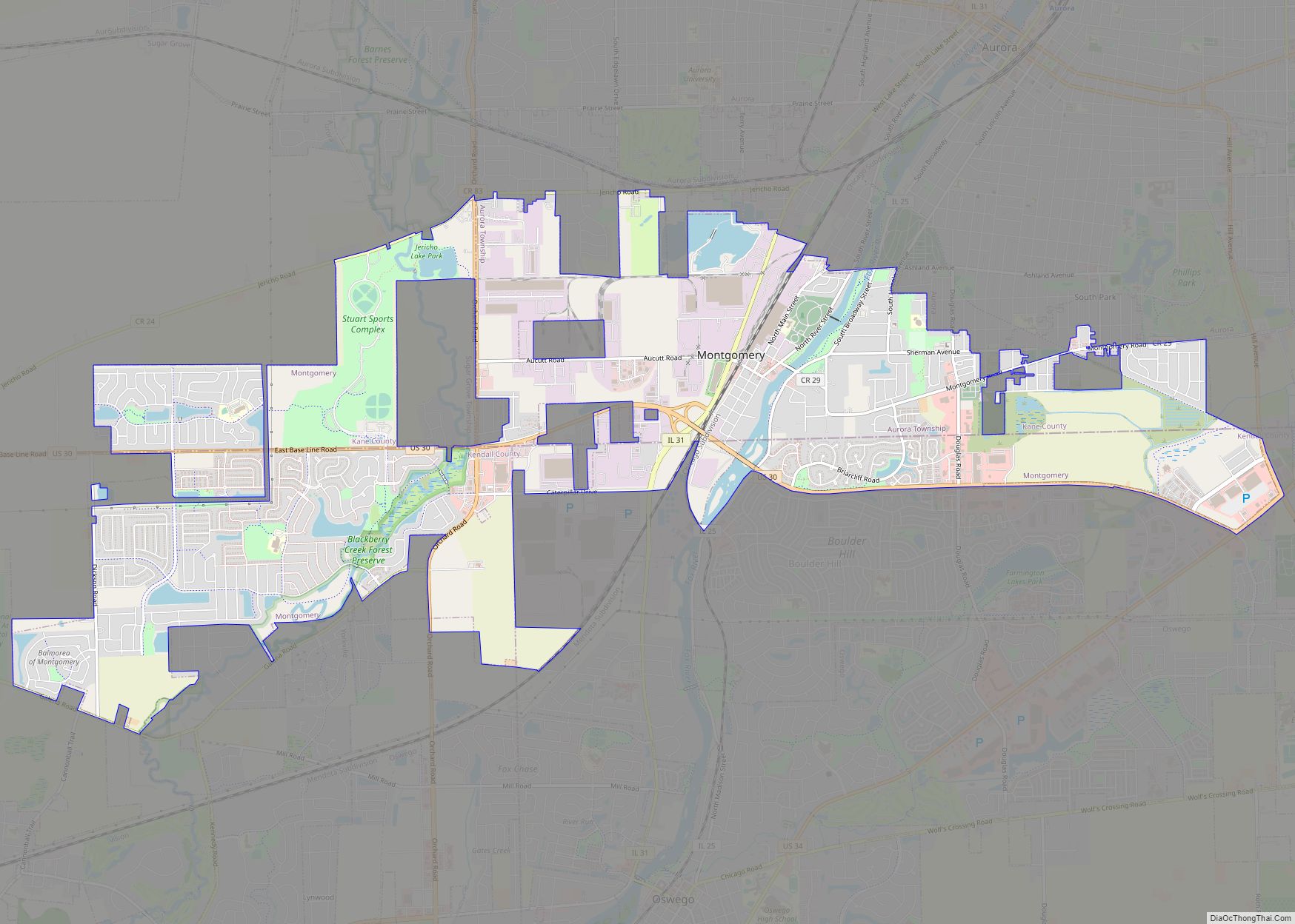 Map of Montgomery village, Illinois