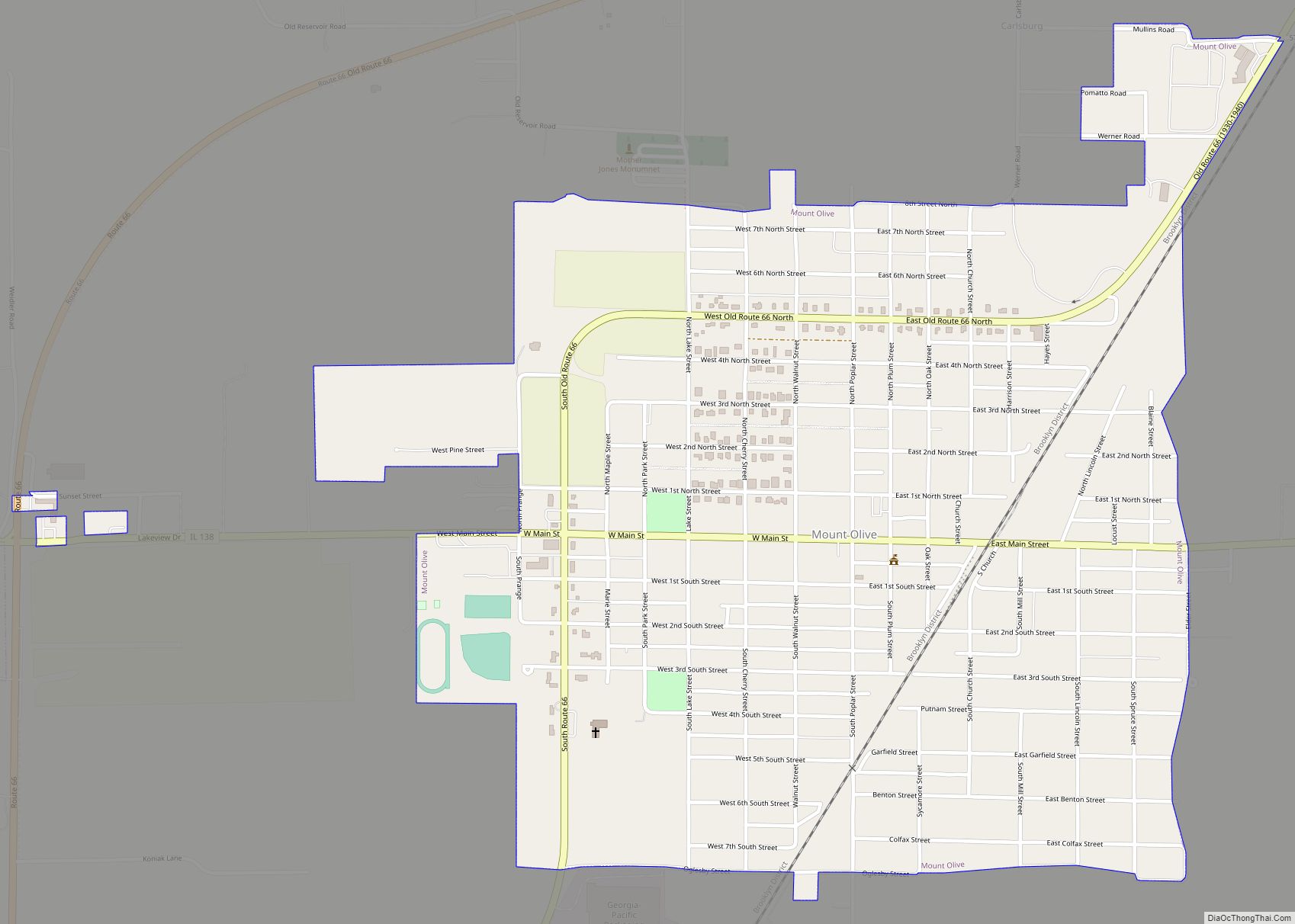 Map of Mount Olive city, Illinois