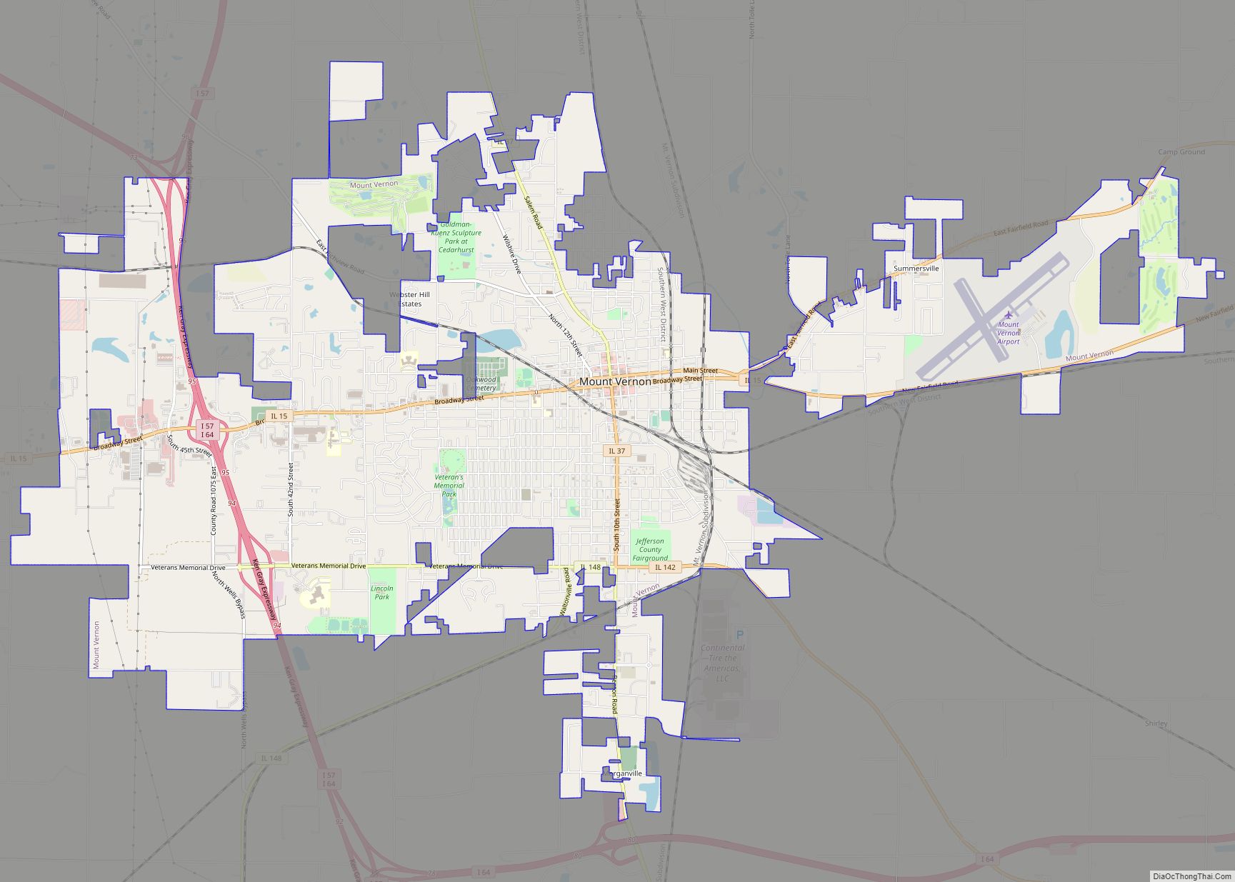 Map of Mount Vernon city, Illinois