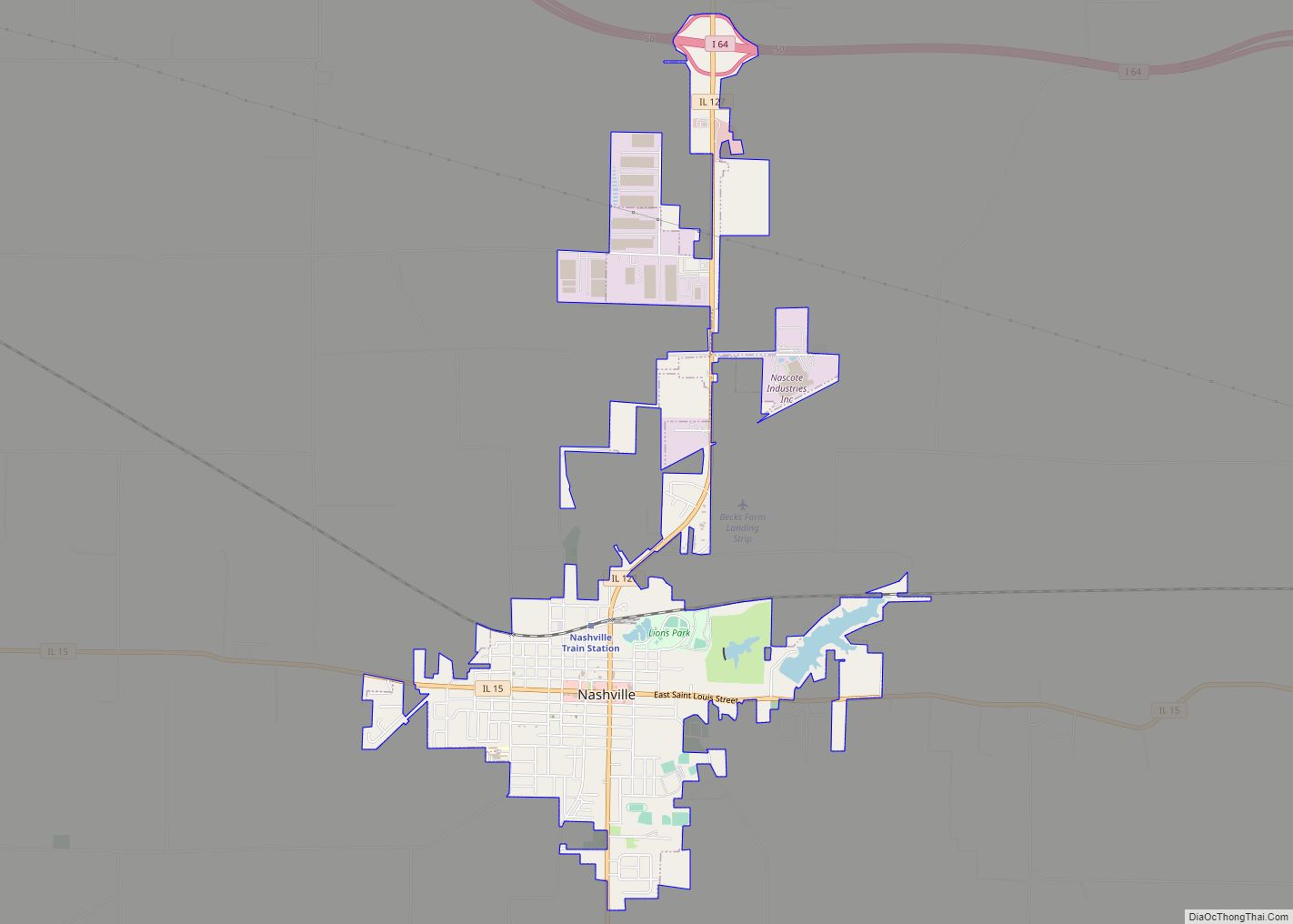 Map of Nashville city, Illinois