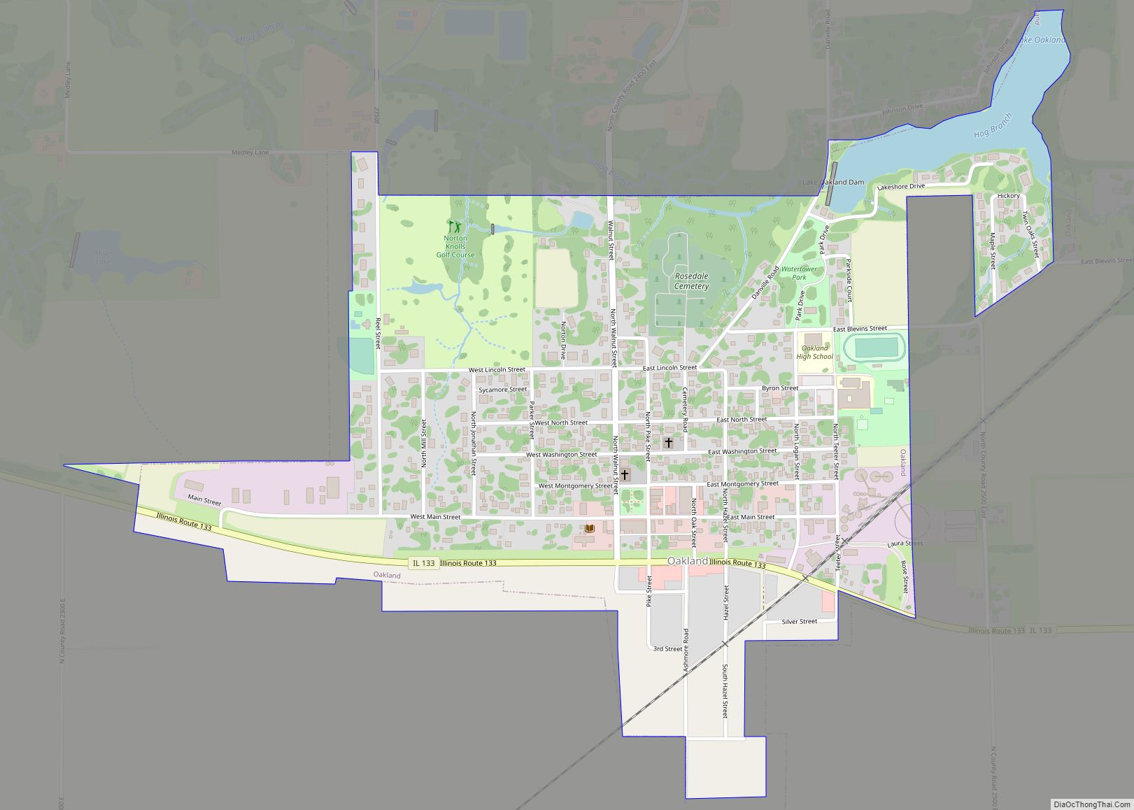 Map of Oakland city, Illinois