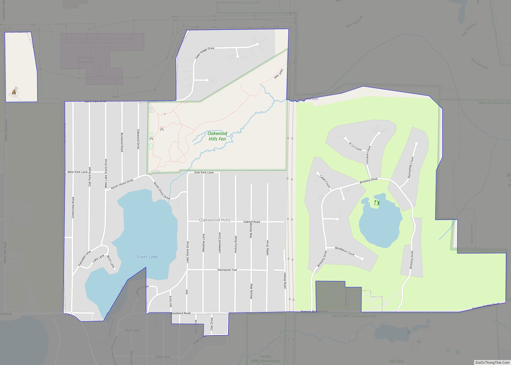 Map of Oakwood Hills village