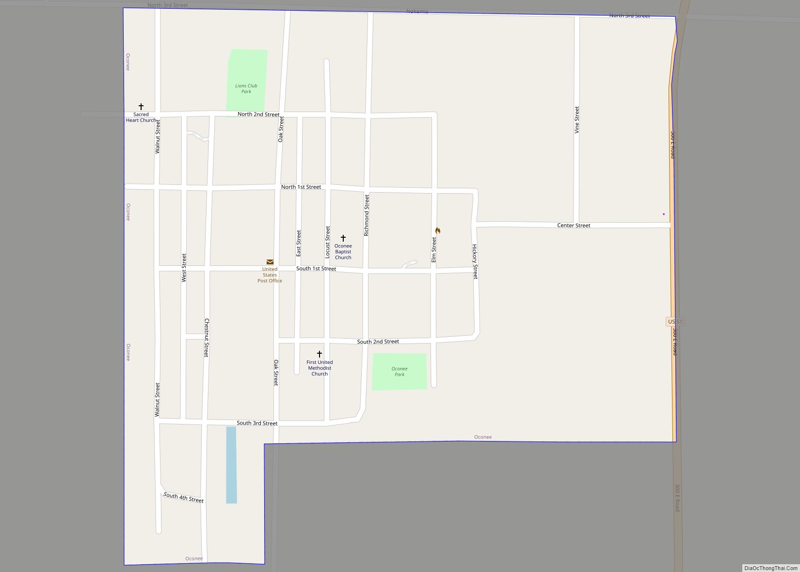 Map of Oconee village, Illinois