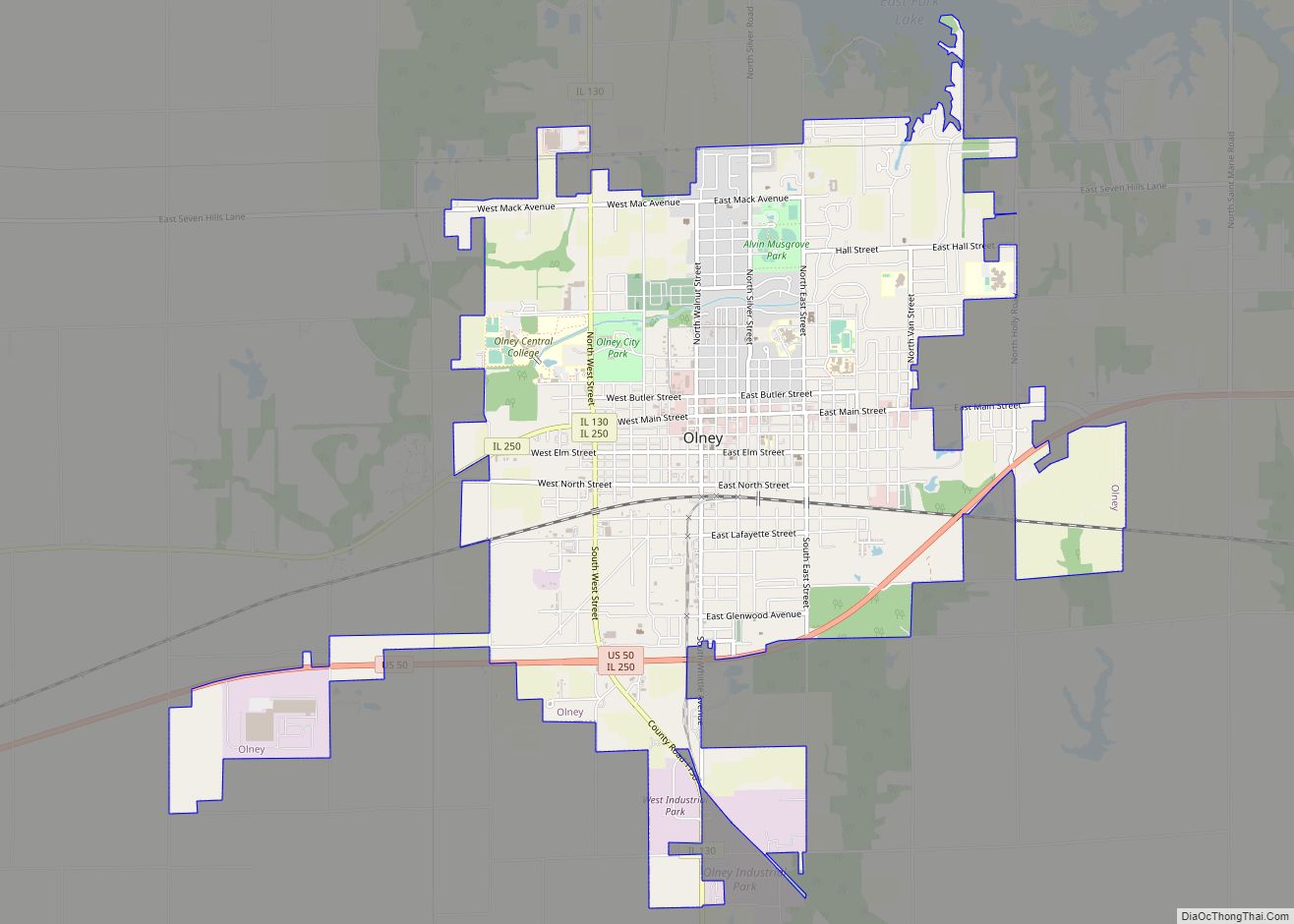 Map of Olney city, Illinois