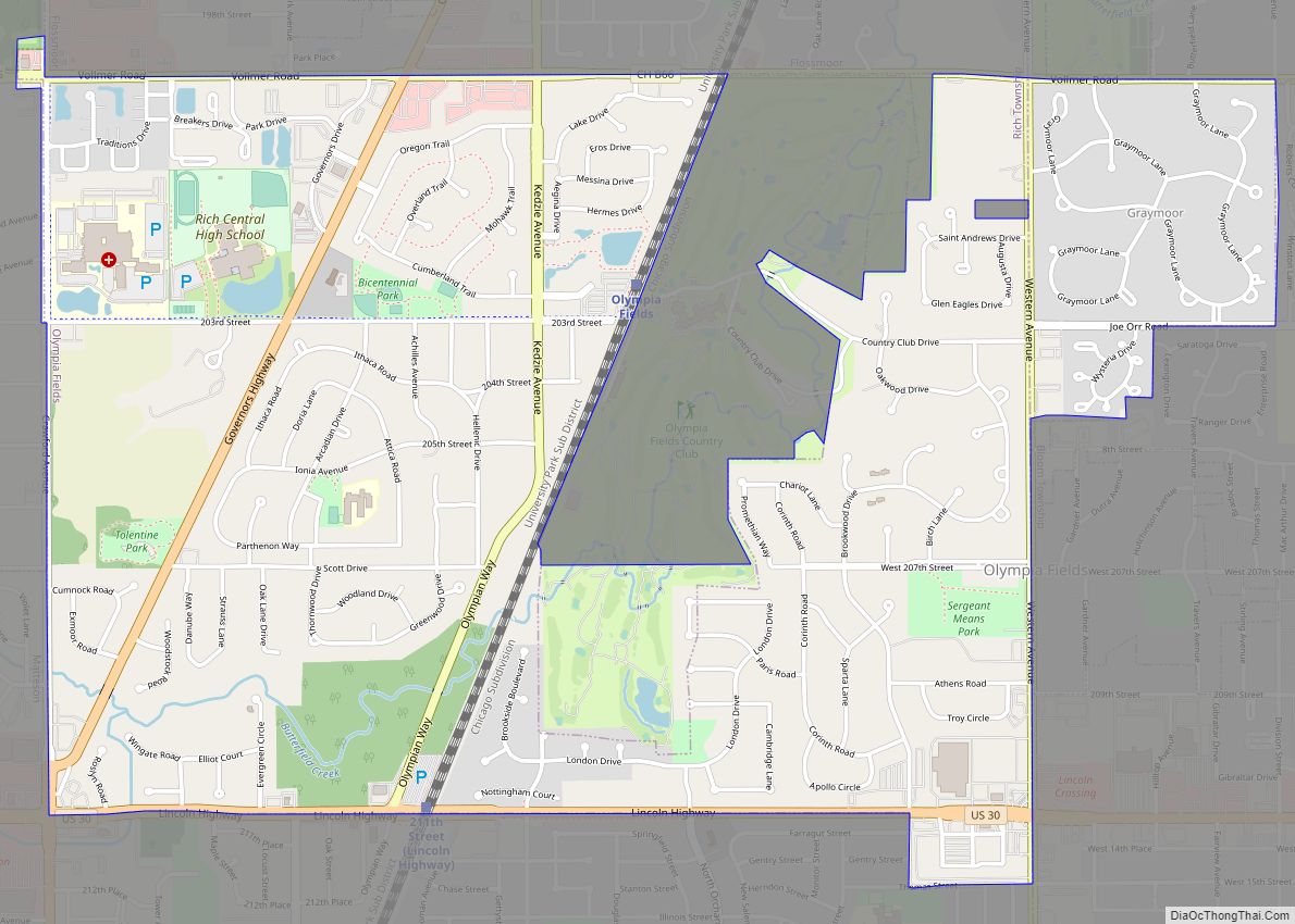 Map of Olympia Fields village