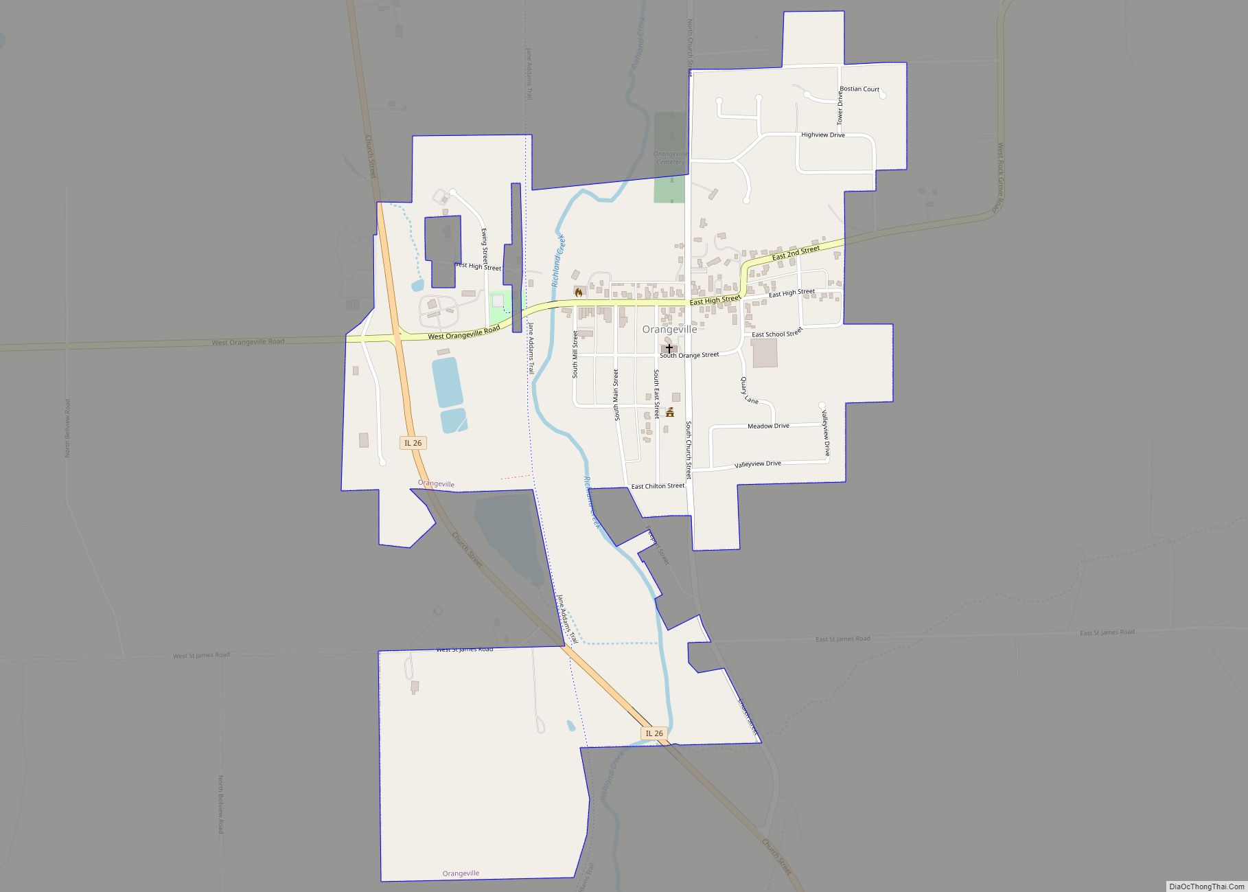 Map of Orangeville village, Illinois