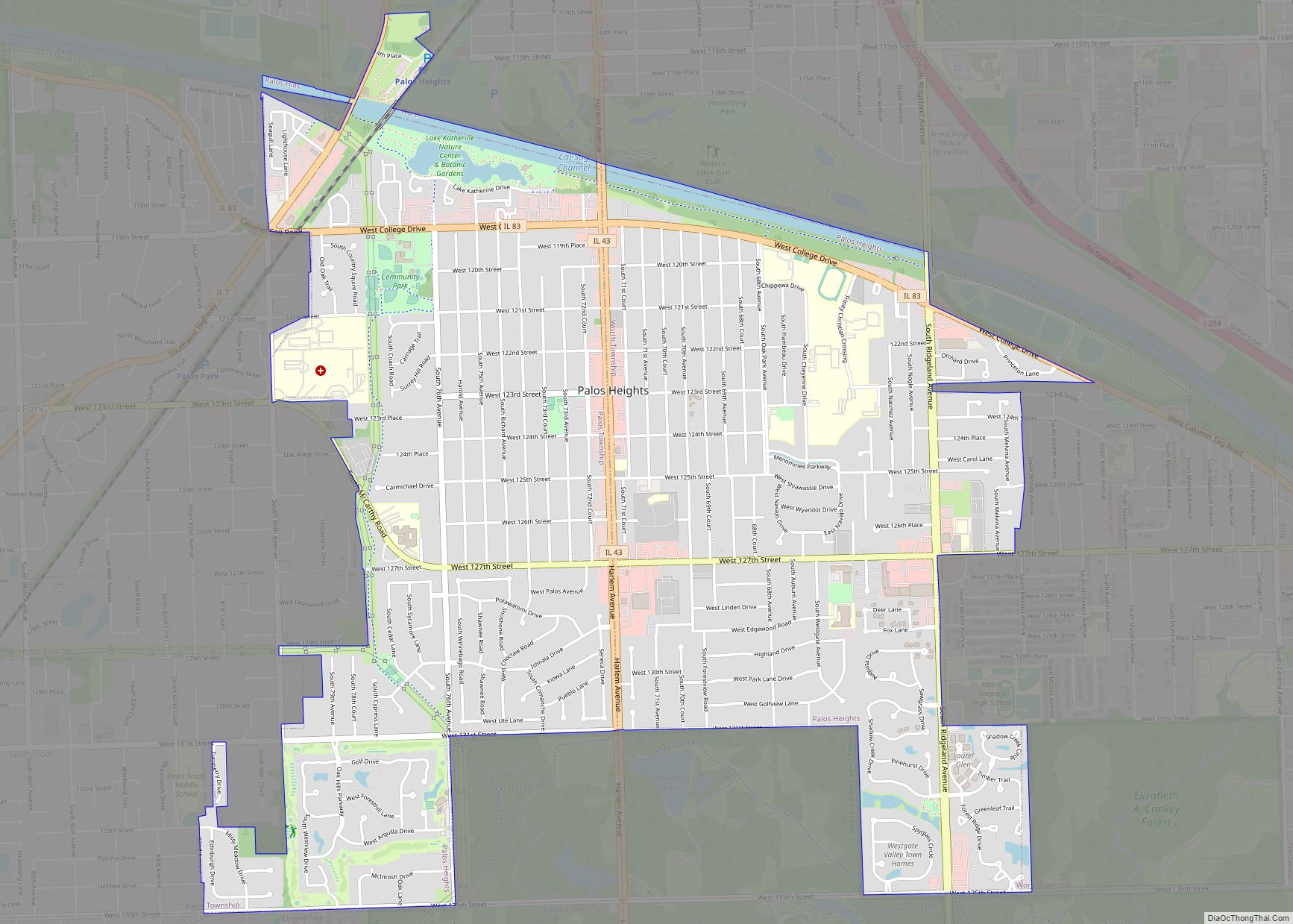 Map of Palos Heights city