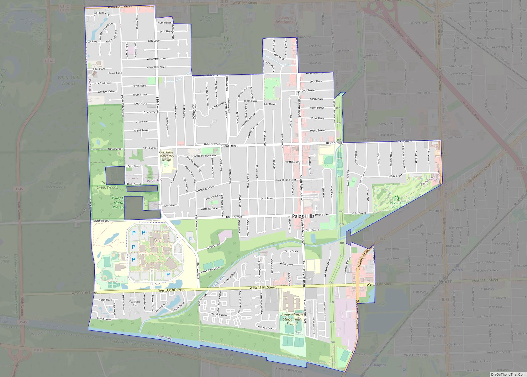 Map of Palos Hills city