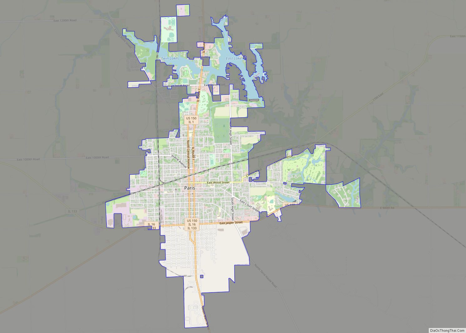 Map of Paris city, Illinois