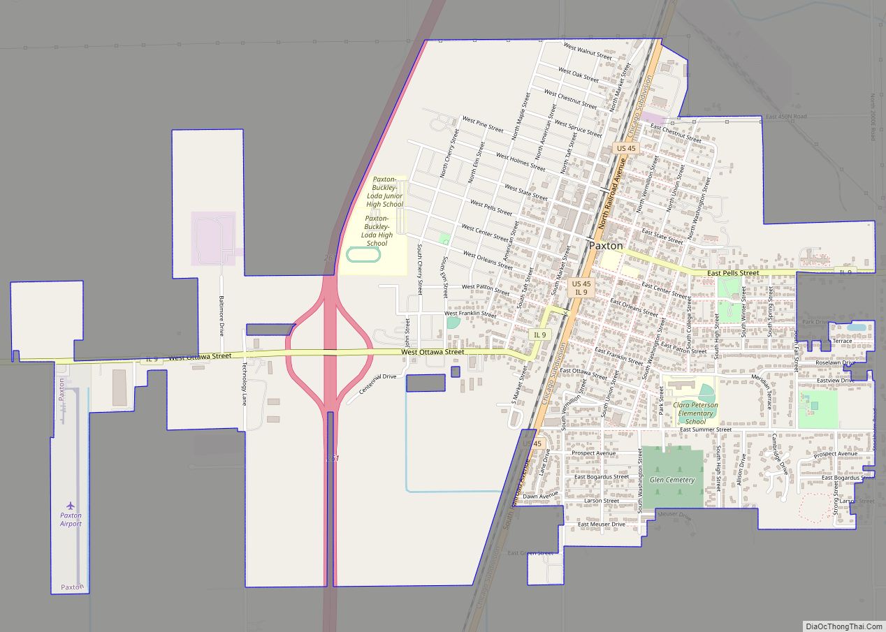 Map of Paxton city, Illinois