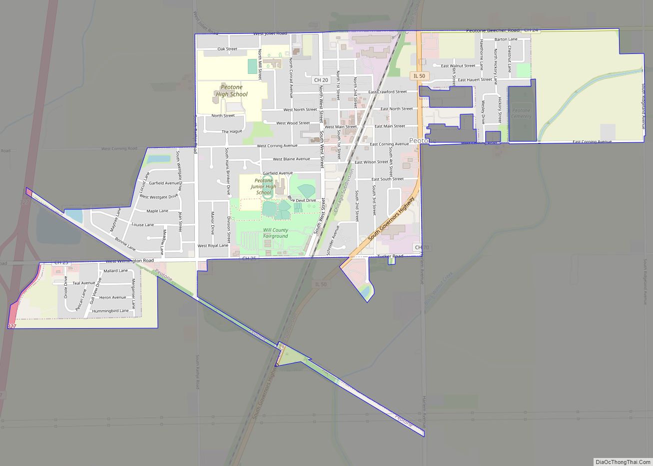 Map of Peotone village