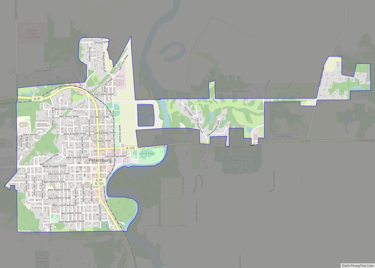 Map of Petersburg city, Illinois