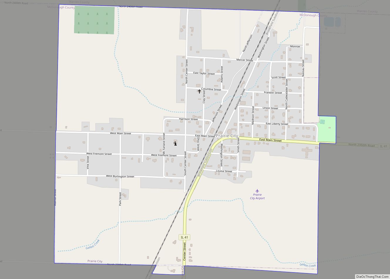 Map of Prairie City village, Illinois