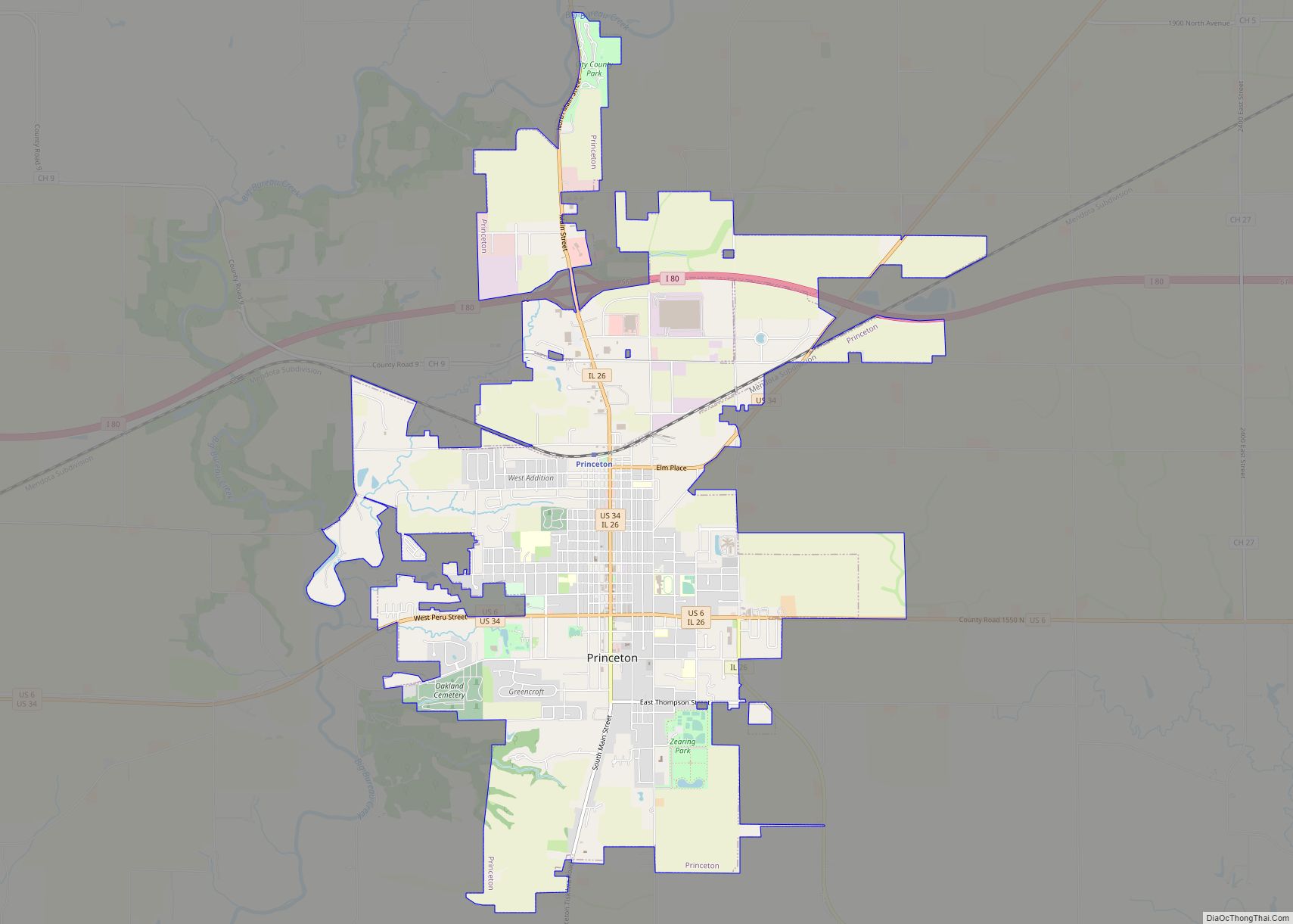 Map of Princeton city, Illinois