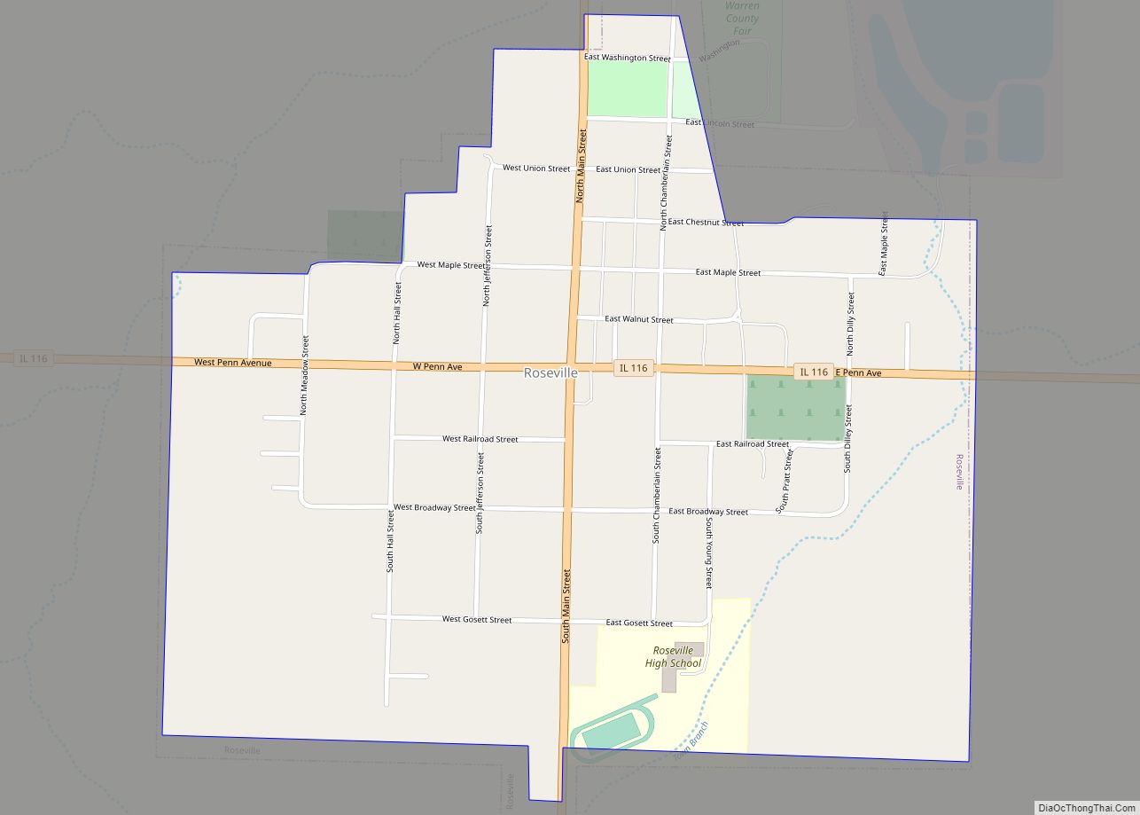 Map of Roseville village, Illinois