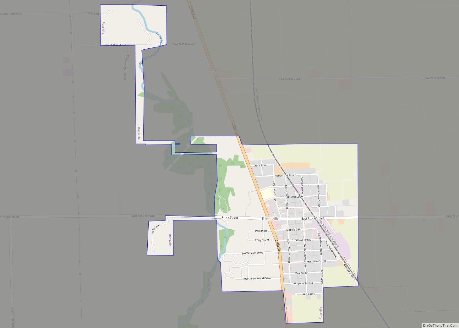 Map of Rossville village, Illinois