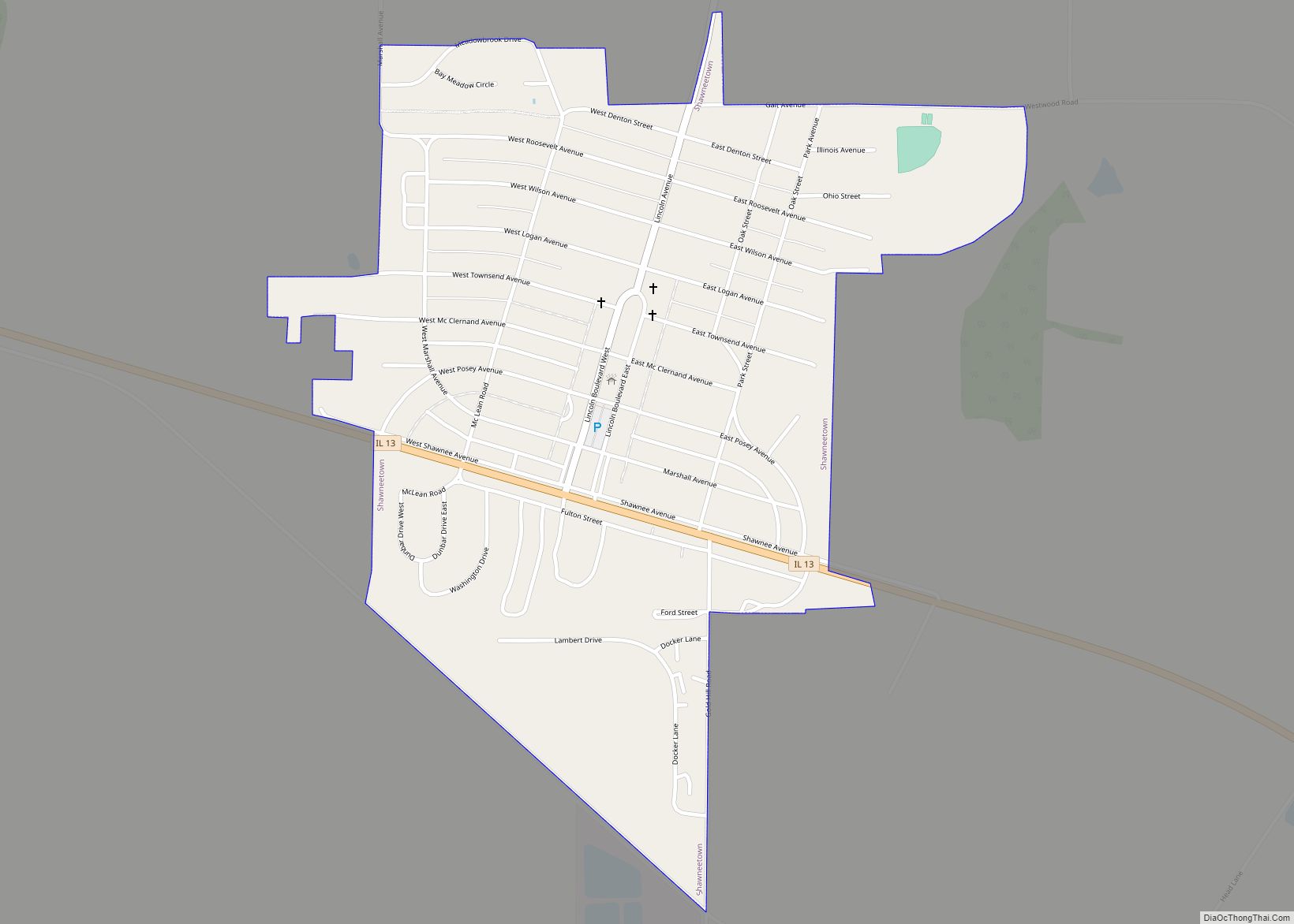 Map of Shawneetown city