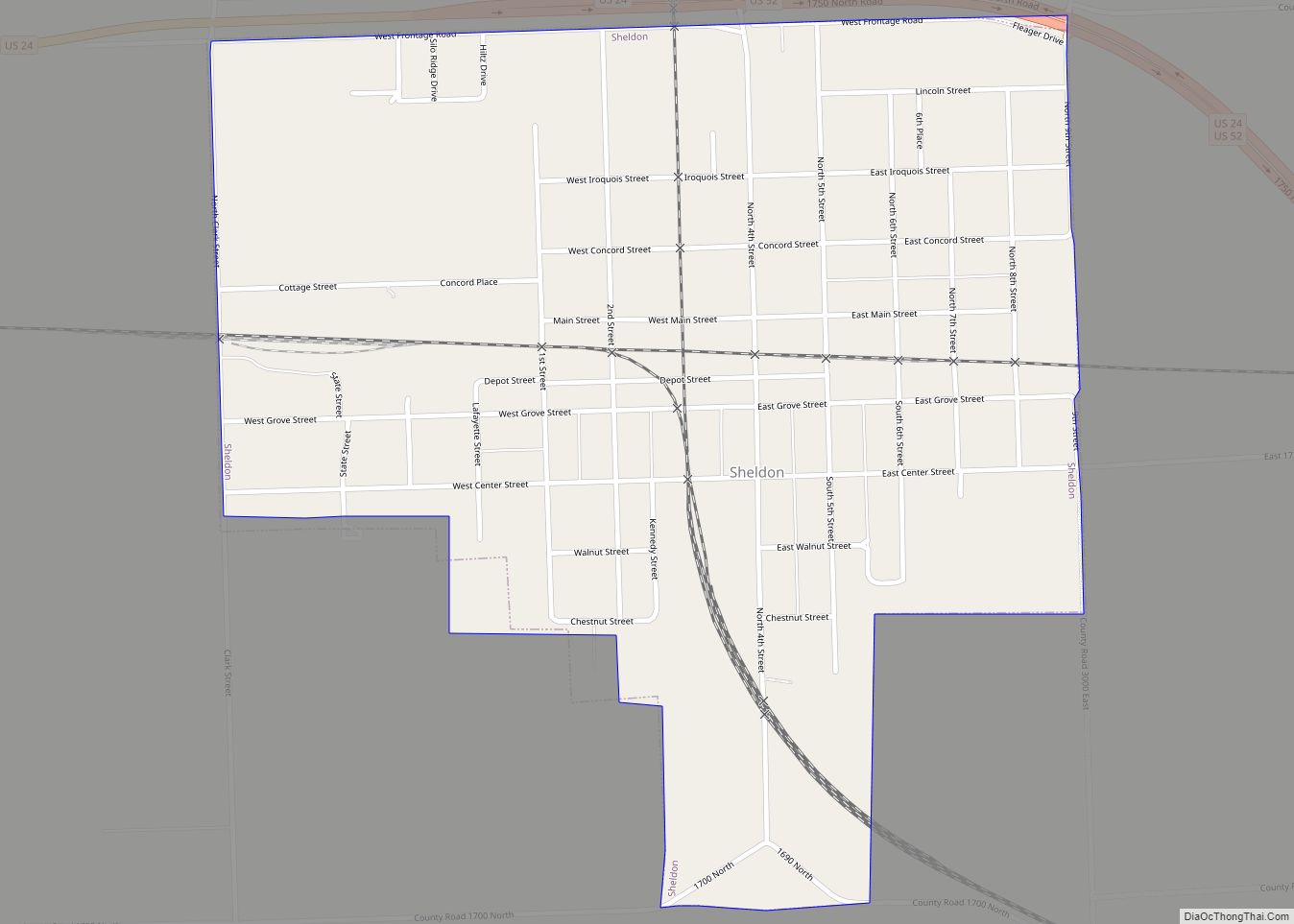 Map of Sheldon village, Illinois