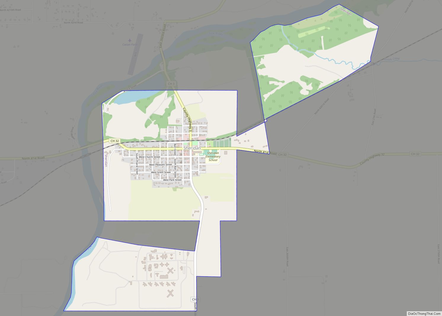 Map of Sheridan village, Illinois