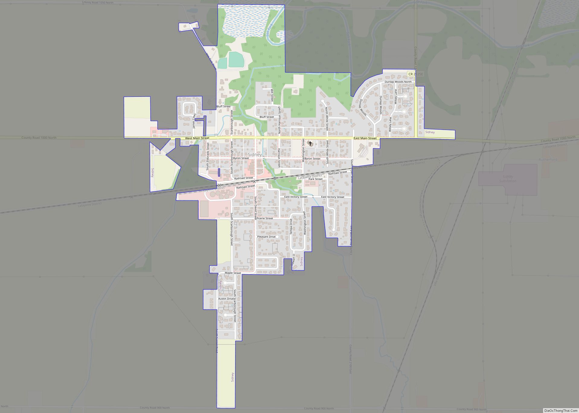 Map of Sidney village, Illinois