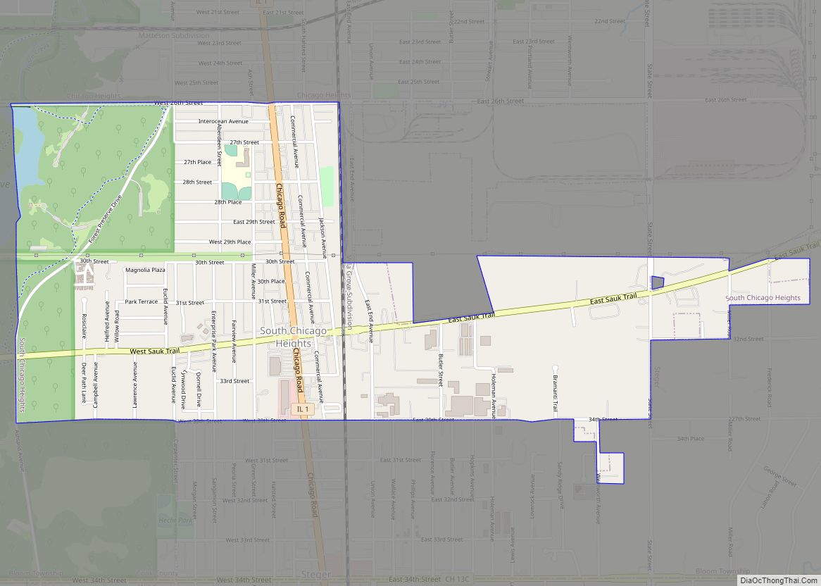 Map of South Chicago Heights village