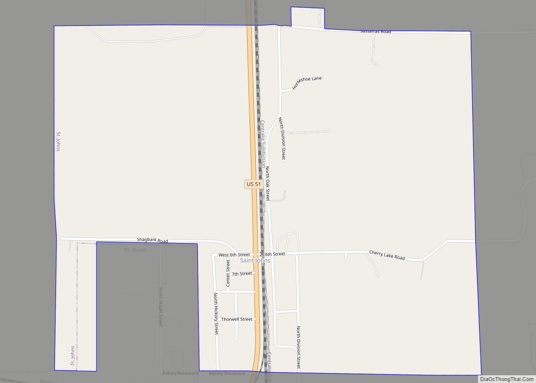 Map of St. Johns village, Illinois