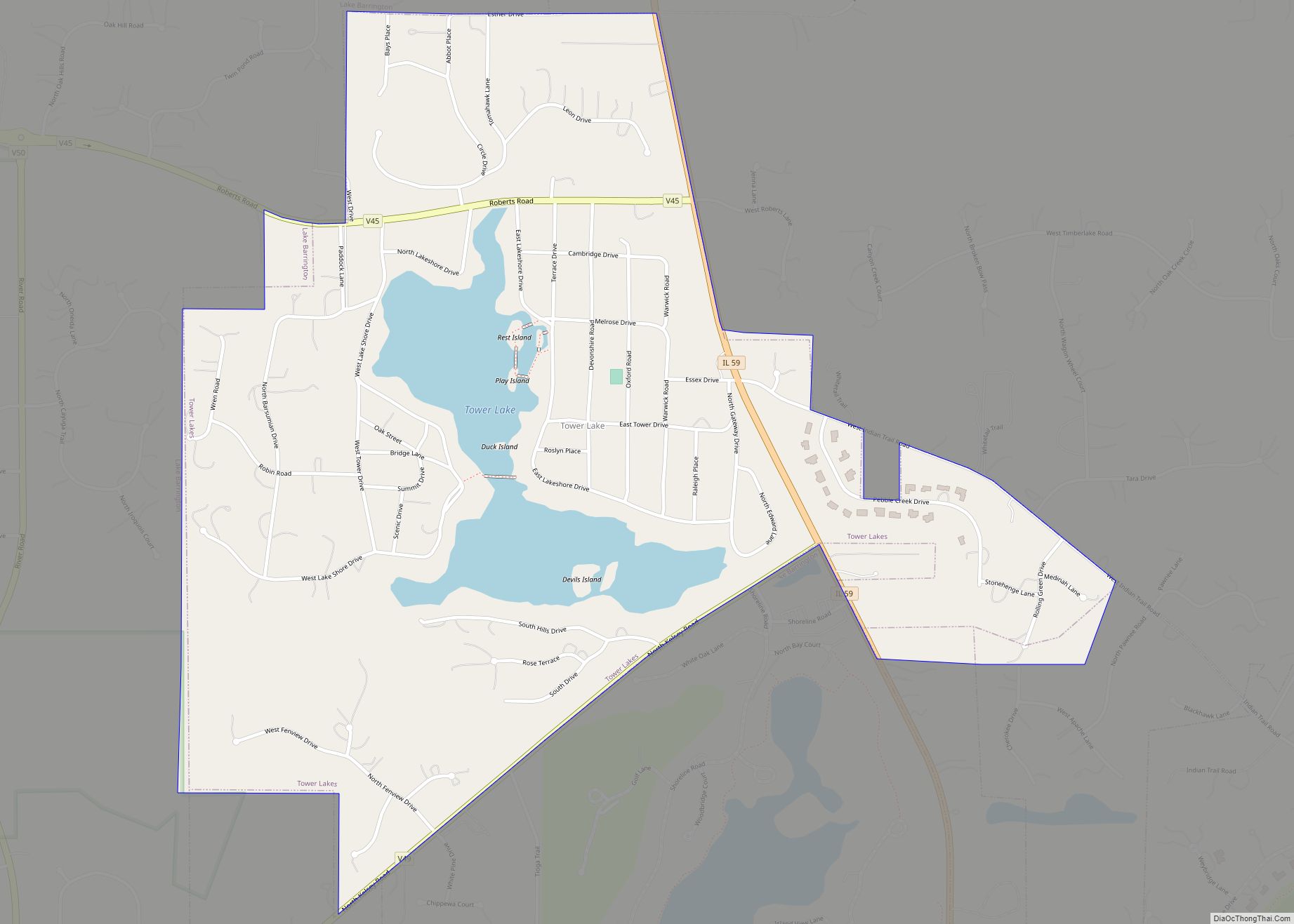 Map of Tower Lakes village